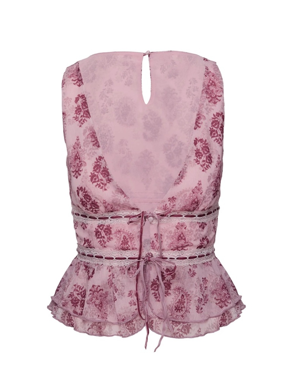 Princess Polly - Pink Floral Lace-Up Tank Top (Nikolise Top)